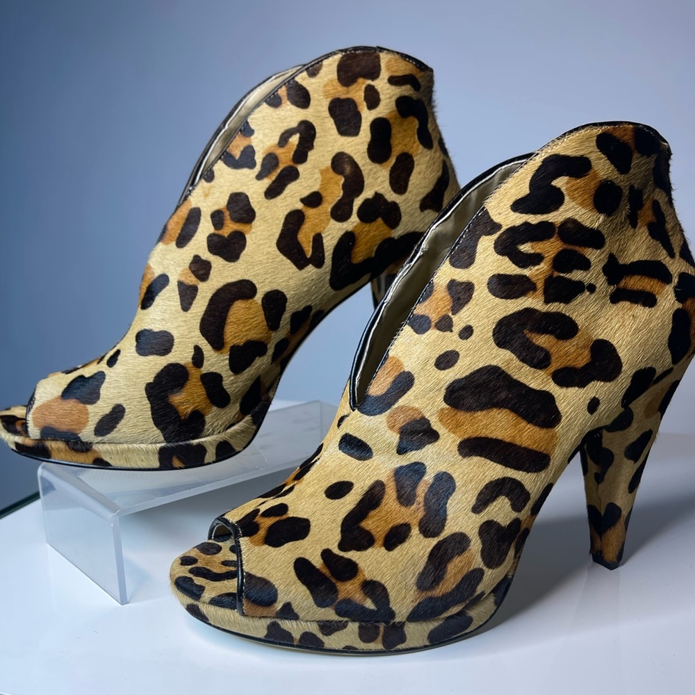 NEVER WORN Genuine Calf Hair Animal Print Open Toe, High Heel Cheetah Print Boot